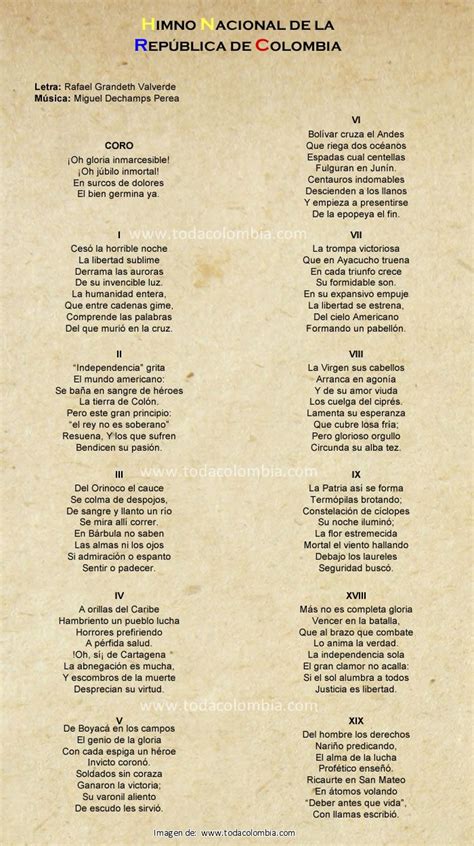 Himno Nacional De Colombia Letra