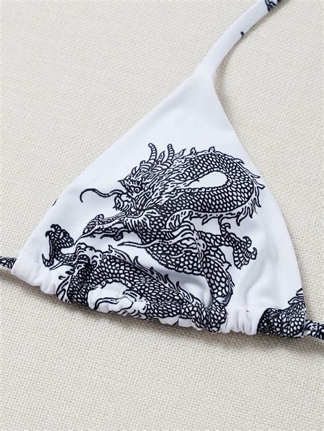 Summer Beach Chinese Dragon Bikini Set Triangle Bra Thong Bottom