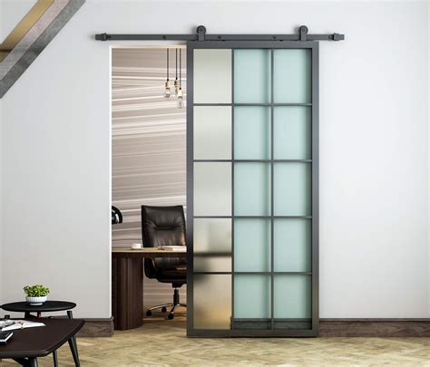 Buy Diyhd X Black Aluminum Frame Glass Sliding Barn Door Slab