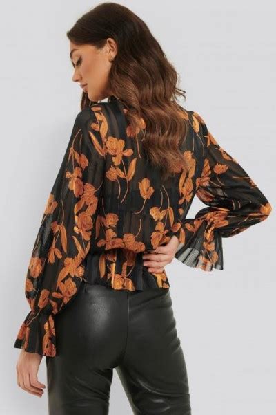 Philippa Blouse Zwart Orange Flower Shop Now Still Be