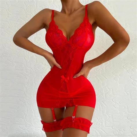 Camisole sexy en dentelle pour femme Lingerie sexy sexy coupe régulière M Rouge Rouge