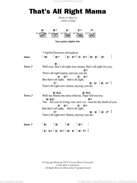 Thats All Right Mama Sheet Music For Guitar Chords Pdf