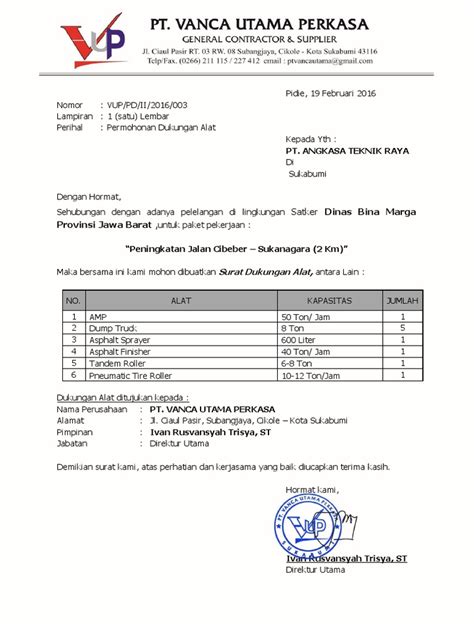 Detail Contoh Surat Permohonan Dukungan Pabrikan Koleksi Nomer