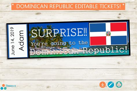 Printable SURPRISE Tickets to the Dominican Republic // Adobe Editable
