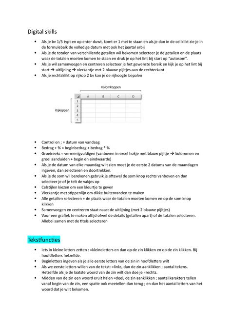 Digital Skills Samenvatting Excel Formules Digital Skills Als Je Bv