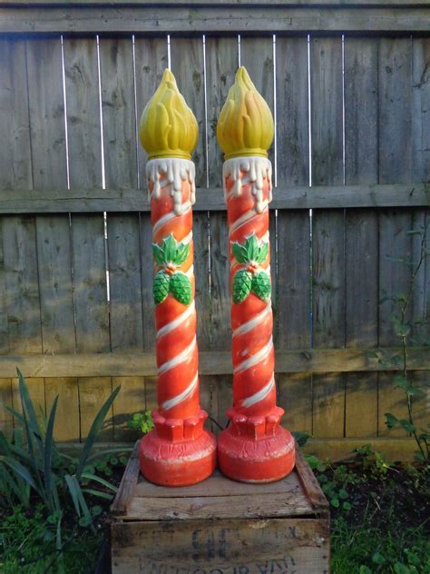 Pair Of Vintage Christmas Large Blow Mold Candles Light Up Lawn