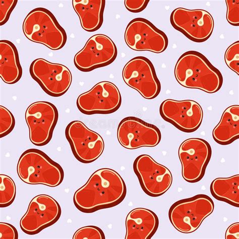 cute meat steaks smiling cartoon character seamless pattern stock