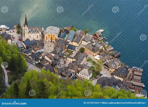 Hallstatt Village In Early Spring Top View Austria Stock Photo