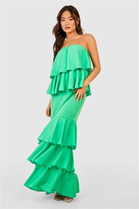 Bandeau Ruffle Hem Tiered Maxi Dress Boohoo Uk