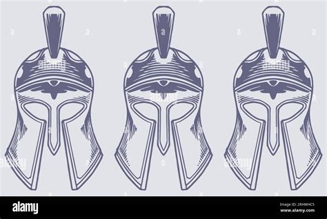 Black And White Hoplite Helmet Vector Illustration Ancient Greek