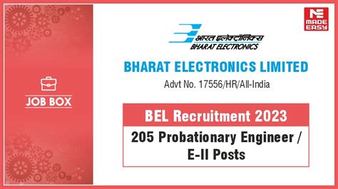 BEL Recruitment Apply For 205 Probationary Engineer E II Posts