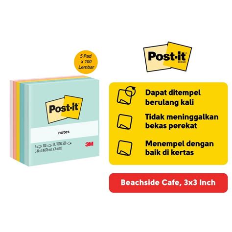 Jual Myhomey 3M Post It Sticky Notes Beachside Cafe 654 5AP Memo 5 Pad