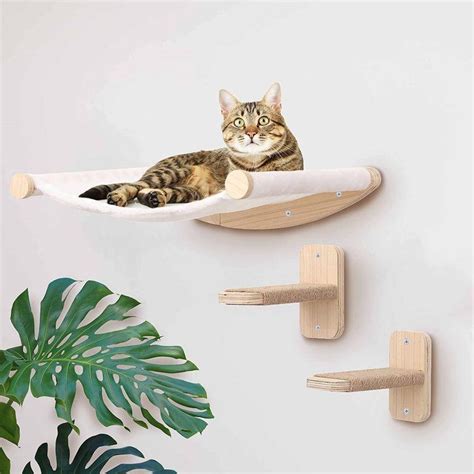 CNLF Cats Wall Furniture Solid Wood Wall Mounted Hammock Climbing Steps