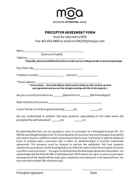 Fillable Online Preceptor Agreement Form School Of Nursing Fax Email