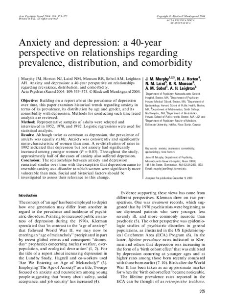 Pdf Anxiety And Depression A 40 Year Perspective On Relationships