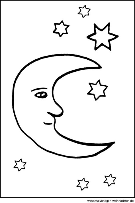 Mond und Sterne als kostenlose Malvorlage