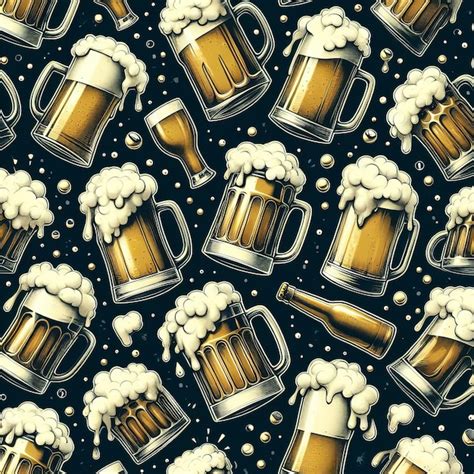 Premium Photo A Pattern Of Beer Mugs With Foamy Foam And Bubbles