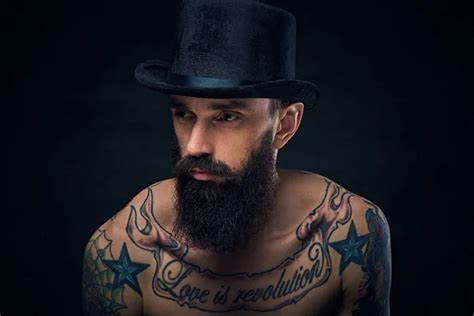 Bearded Male In Top Hat With Tattoos Stock Photo Image By Fxquadro