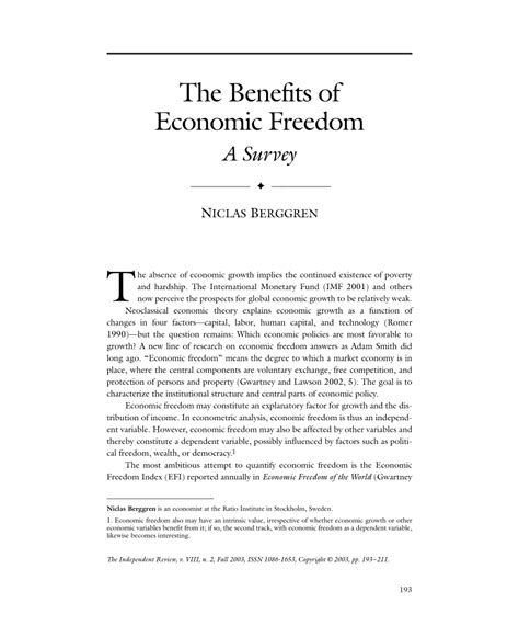 Pdf The Benefits Of Economic Freedom A Survey