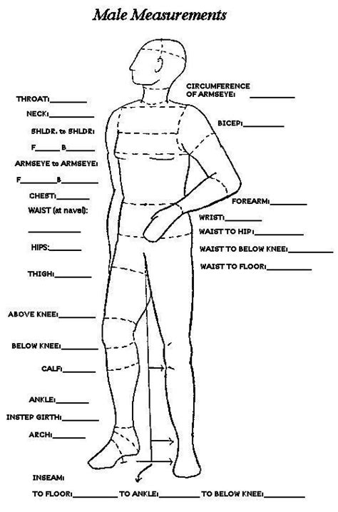 Male Measurements Chart Sewing Measurements Sewing Men Mens