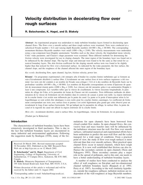 (PDF) Velocity distribution in decelerating flow over rough surfaces