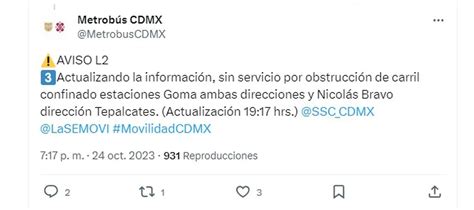 Metro Y Metrobús Cdmx Hoy 24 De Octubre Línea 2 3 7 8 9 Y B Con Marcha Lenta Por Lluvias