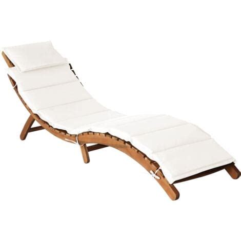 Chaise longue avec coussin Bois d acacia solide Crème