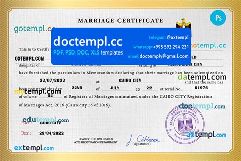 Egypt Marriage Certificate Psd Template Fully Editable Doctempl Cc