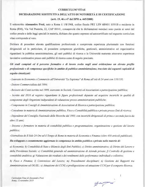 Pdf Curriculum Vitae Dichiarazione Sostitutiva Dell Curriculum