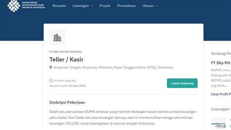 Lowongan Kerja Lombok Agustus 2022 Teller PT BKP Mitra Sinergi Syarat