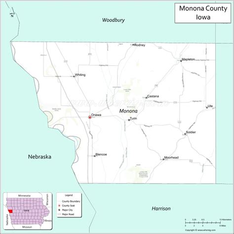 Map of Monona County, Iowa - Cities, Highways & Important Places