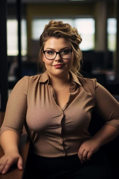 Premium AI Image A Woman In Glasses Sitting At A Desk In An Office