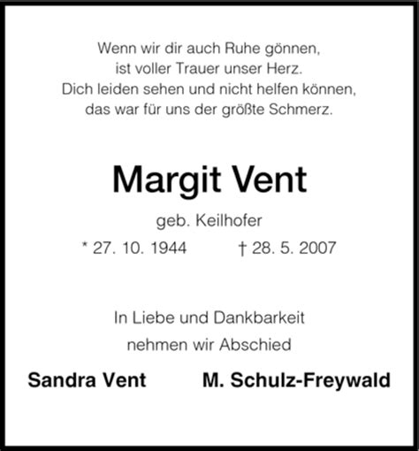 Traueranzeigen Von Margit Vent Trauer Hna De