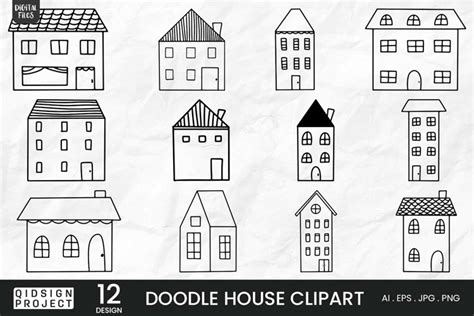 Doodle House Clipart with 12 Variations