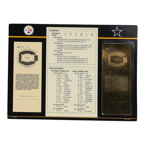 Super Bowl XIII Commemorative 9x12 Score Card Display With 22KT Gold