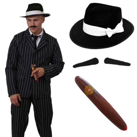 Adults 1920s Pinstripe Gangster Suit Costume Mens Mafia Mobster 20s