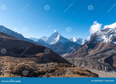 Panoramic View Of The Mountain Everest Jomolungma In The Himalayas