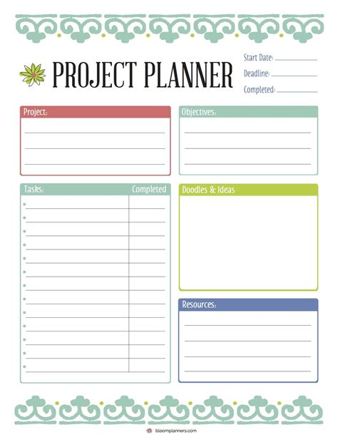 Free Printable Project Planner From Bloom Daily Planners Free X