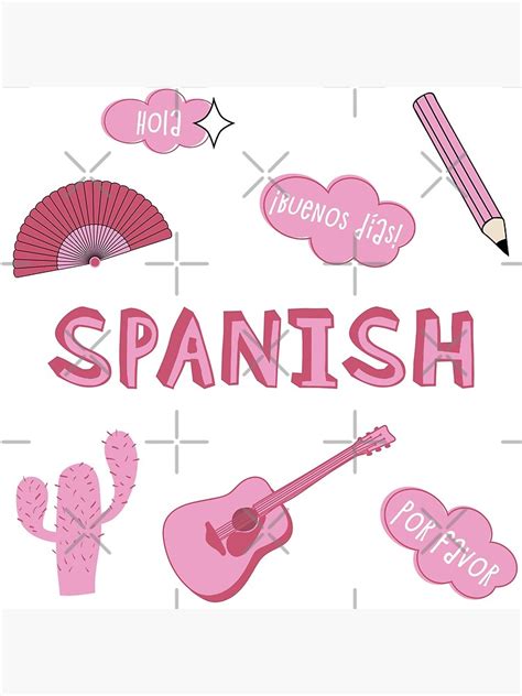 Pink Spanish Language School Subject Sticker Pack Poster By The Goods