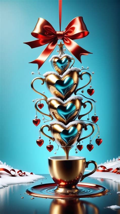 A Christmas Tree Made Out Of Hearts Sitting On Top Of A Coffee Cup With