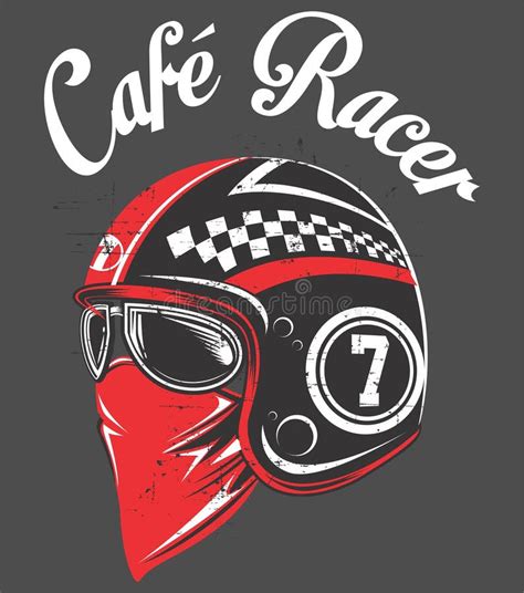 Hand Drawing Of Helmet A Classic Cafe Racer Motorcycle R Illustration