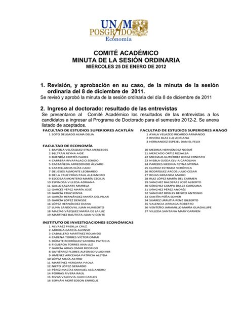 comité académico minuta de la sesión ordinaria