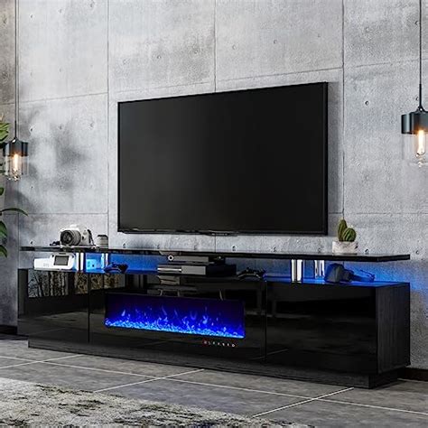 LUXOAK 80" Fireplace TV Stand, Modern High Gloss Finish Media Console ...