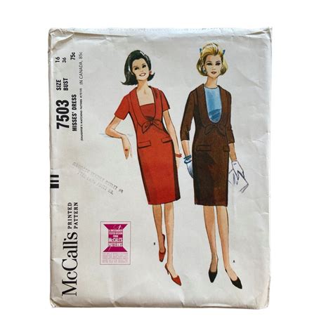 Vintage Mod Dress Sewing Pattern 1964 Mccalls 7503 Size 16 Bust 36 Uncut Ff 1960s Womens