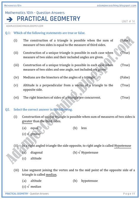 Adamjee Coaching Practical Geometry Question Answers Mathematics Th