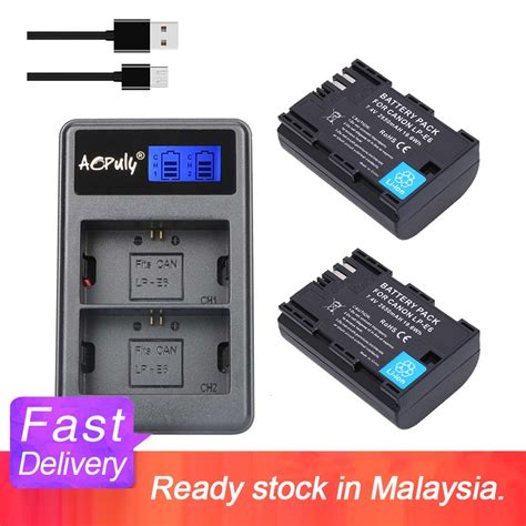 AOPULY 2Pcs 2650mAh LP E6 LPE6 LP E6 Battery LCD DUAL USB Charger For