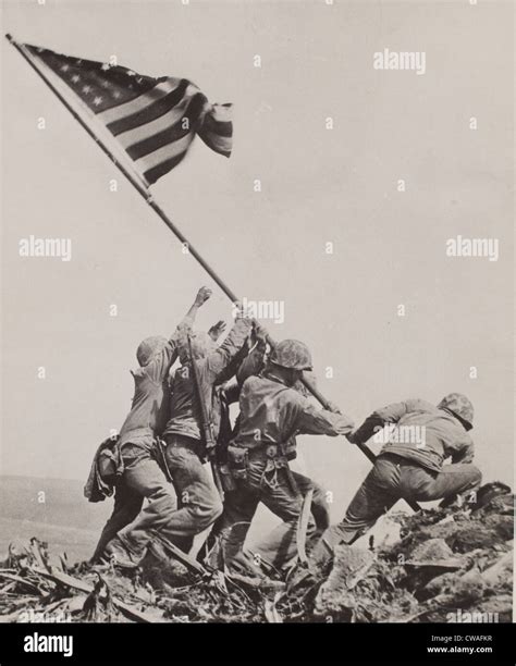 Raising of the American flag on Mount Suribachi, Iwo Jima. 23 February ...