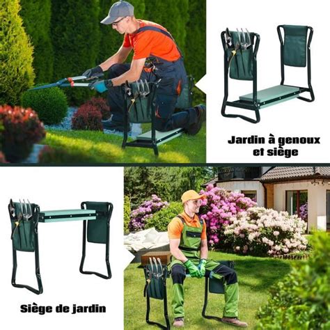 COSTWAY Banc Agenouilloir De Jardin Pliable 2 En 1 Tabouret De Jardin