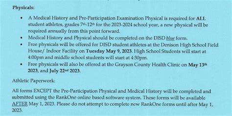 Denison Sports Medicine On Twitter Information For FREE PHYSICALS On