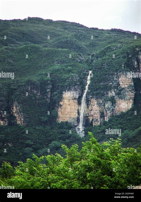 waterfall in Serra do Cipo on a mountain during a rain in central ...